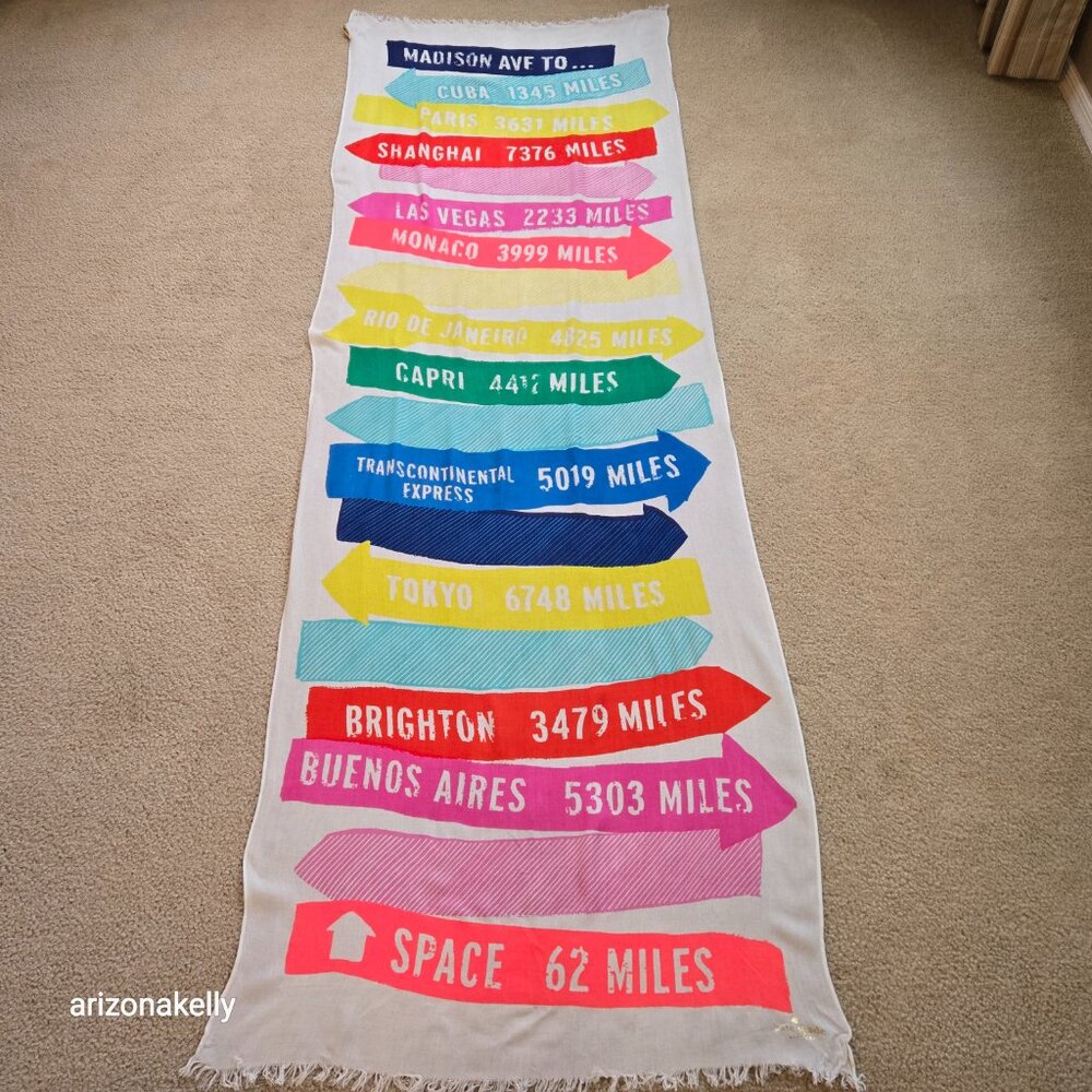 NWOT kate spade Travel Distance Sign Scarf Holiday Vacation - Picture 2 of 9